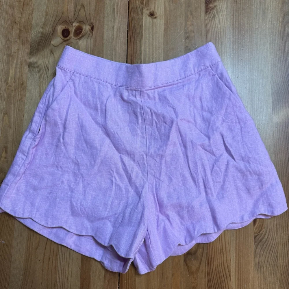 A&F Linen & Cotton Scalloped High Waist Shorts Pockets Feminine Sweet Summer - Picture 4 of 12